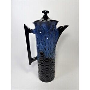 Royal Canadian Art Pottery Vtg Coffee Pot Black With Blue Drip Glaze Jupiter J2